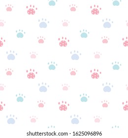 Seamless Pattern with Cartoon Paw Design on White Background