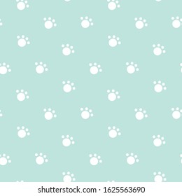 Seamless Pattern with Cartoon Paw Design on Pastel Green Background