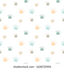 Seamless Pattern of Cartoon Paw Design on White Background