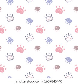 Seamless Pattern of Cartoon Paw Design on White Background