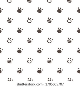 Seamless Pattern of Cartoon Paw Design on White Background