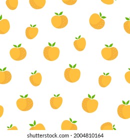 Nahtloses Muster mit Cartoon-Pfirsichen. Flaches bunter Vektorschmuck. Handzeichnung. Design für Gewebe, Textilien, Druck, Wrapper