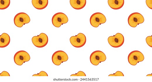 Seamless pattern with cartoon Peaches isolated on white. Bright tasty Summer fruits. Berry Illustration print greeting cards, cover.