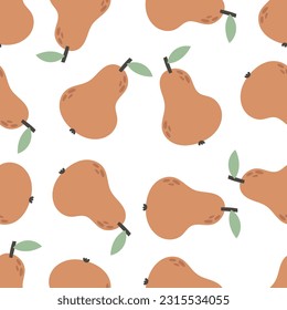 Seamless pattern with cartoon pear. fruit theme. vector. hand drawing. design for fabric, print, wrapper, textile	