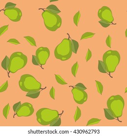Seamless pattern with cartoon pears. Fruits repeating background. Endless print texture. Fabric design. Wallpaper 
