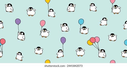 Patrón inconsútil del pingüino de la historieta y diseño del globo en el fondo verde pastel