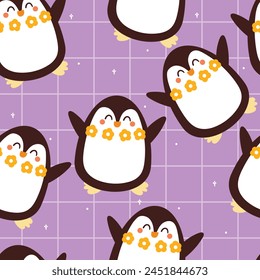 seamless pattern cartoon penguin. cute animal wallpaper illustration for gift wrap paper