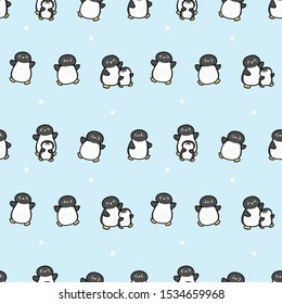 Seamless Pattern of Cartoon Penguin Design on Blue Background