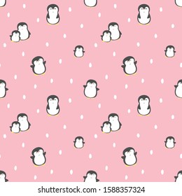 Seamless Pattern of Cartoon Penguin Design on Pink Background