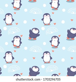 Diseño de pingüino sin problemas con fondo azul claro
