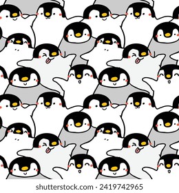 Seamless Pattern of Cartoon Penguin Design