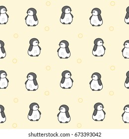 Seamless Pattern of Cartoon Penguin Design on Yellow Background