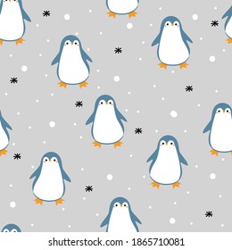 Seamless pattern with cartoon penguin. for fabric print, textile, gift wrapping paper. colorful vector for kids, flat style