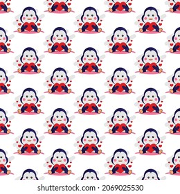 Seamless pattern cartoon penguin holding heart design