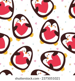 seamless pattern cartoon penguin and love. cute animal wallpaper illustration for gift wrap paper