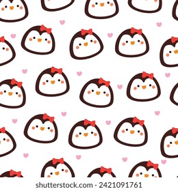 seamless pattern cartoon penguin with snowflakes. cute animal wallpaper illustration for gift wrap paper