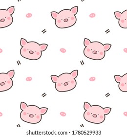 Seamless Pattern with Cartoon Pig Face Design on White Background