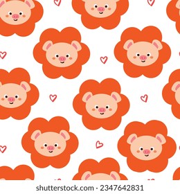 seamless pattern cartoon pig and flower. cute animal wallpaper for textile, gift wrap paper