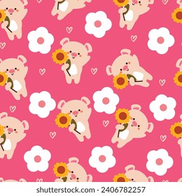 seamless pattern cartoon pig and flower. cute animal wallpaper for textile, gift wrap paper