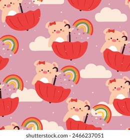 seamless pattern cartoon pig and sky element. cute animal wallpaper for textile, gift wrap paper