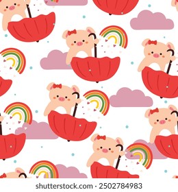 seamless pattern cartoon pig and sky element. cute animal wallpaper for textile, gift wrap paper