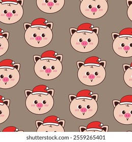 seamless pattern cartoon pig wearing santa hat. cute christmas and winter wallpaper for fabric print, gift wrap paper