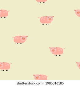 Seamless pattern with cartoon pigs. Flat colorful vector for kids. hand drawing. animals. baby design for fabric, textile, wrapper, print.