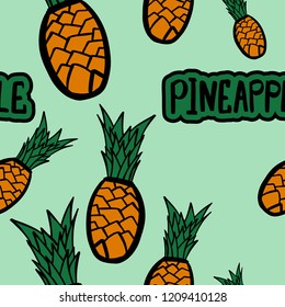 Seamless pattern with cartoon pineapple