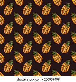 Seamless pattern with cartoon pineapples. Fruits repeating background. Abstract tropical texture. Fabric design. Wallpaper - vector 