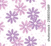 Seamless pattern cartoon of pink flowers and purple flowers. Blossom beautiful hand drawn style. Pattern design for children fabric, wrapping paper, wallpaper and fashion prints.
