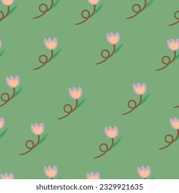 nahtlose Muster Cartoon rosa Tulpenblume botanische Tapete für Textilien, Geschenkpapier