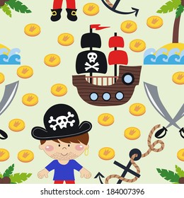 seamless pattern cartoon pirates. vector illustration