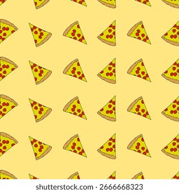 Padrão contínuo de fatias de pizza de desenhos animados - fundo do vetor de alimentos