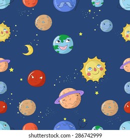 Seamless pattern cartoon planets vector illustraion