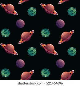 Seamless pattern. Cartoon planets. Vector illustration.
