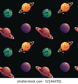 Seamless pattern. Cartoon planets. Vector illustration.
