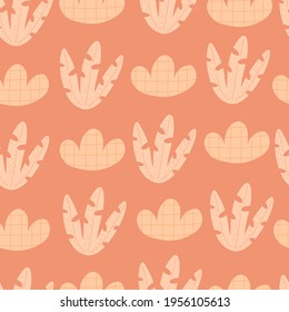 
seamless pattern with cartoon plants,  clouds. Colorful vector flat style for kids. hand drawing. baby design for fabric, print, wrapper, textile
