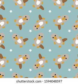 Seamless pattern with cartoon platypus. Vector illustration.