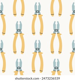 patrón sin fisuras con alicates de dibujos animados sobre fondo blanco, herramienta de jardinería en estilo plano, Ilustración vectorial para el diseño, decoración, tela, papel de embalaje, textil, Fondo de pantalla