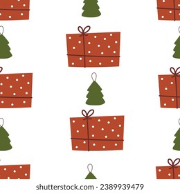 Seamless pattern with cartoon presents. Colorful vector flat for kids. hand drawing. baby design for fabric, print, wrapper, textile
