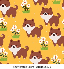 seamless pattern cartoon puppy and flower. cute animal wallpaper for kids, textile, gift wrap paper