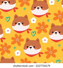 seamless pattern cartoon puppy and flower. cute animal wallpaper for gift wrap paper