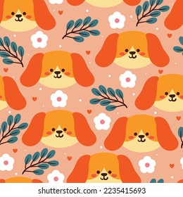 seamless pattern cartoon puppy and flower. cute animal wallpaper for gift wrap paper