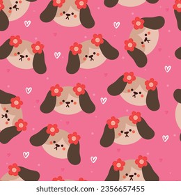 seamless pattern cartoon puppy and flower. cute animal wallpaper for textile, gift wrap paper