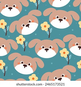 seamless pattern cartoon puppy and flower. cute animal wallpaper for textile, gift wrap paper