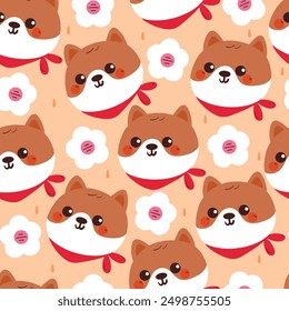 seamless pattern cartoon puppy and flower. cute animal wallpaper for fabric print, gift wrap paper