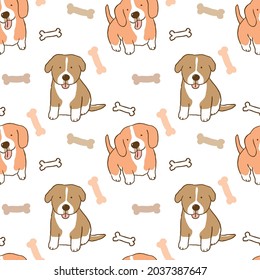 Seamless Pattern with Cartoon Puppy Illustration Design on White Background