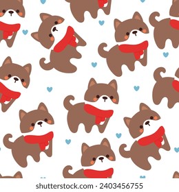 seamless pattern cartoon puppy with scarf. cute animal for Christmas wallpaper for textile, gift wrap paper