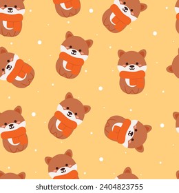 seamless pattern cartoon puppy with scarf and Christmas hat. cute animal for Christmas wallpaper for textile, gift wrap paper