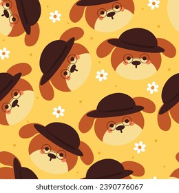 seamless pattern cartoon puppy wearing hat. cute animal wallpaper for textile, gift wrap paper